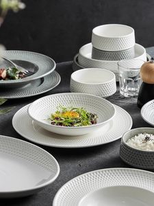 Service de table ensemble de bols et d'assiettes en porcelaine vaisselle d'intérieur bol en céramique avec bordure argentée - Product Image 6