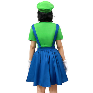 Costume Mario pour femme, robe avec chapeau, barbe, gants, salopette rouge et bleue, tenue de cosplay pour fête d'Halloween, jeu de rôle - Product Image 4