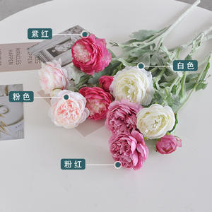 Yabancı Yang Şakayık İpek Çiçek 3 Başlı Ev Oturma Odası Düğün Dekorasyon Süsleri Yüksek Simülasyon Şekillendirilmiş Kabartmalı Kemik - Product Image 2