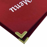 Menu couverture personnalisé en gros, 4,5 x 11 pouces, rouge doré, avec coins recouverts de métal, menus d'hôtel