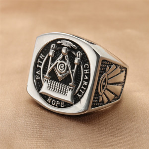 Yunnique Freemason <b>Ring</b> Men's Silver Shield Shape Geometric Design Gift Jewelry Made in Dongguan 21005 - Product Image 1