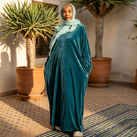 Abaya de luxe en velours bleu sarcelle, col en V, coupe ample, manches classiques, longueur cheville, pour femme musulmane, idéale pour le Ramadan, l'Aïd, les fêtes et les soirées