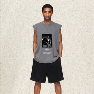 Chaleco Oversize Lavado con Gráfico de <span class=keywords><strong>Castillo</strong></span> Oscuro, Luna y Brújula, Estilo Retro Gótico Streetwear, con Texto 'Dawn Light', Top Hip Hop para <span class=keywords><strong>Hombre</strong></span>, Almacén de EE. UU. - Product Image 2