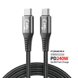 CC6A Power4 240W PD 3.1 빠른 충전 3ft 유형 C 케이블 코드 48V 5A 전자 마커 Kev-lar 꼰 USB C USB C 데이터 케이블