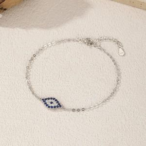 925 Silver Chain <b>Bracelet</b> With Blue Crystal Eye Rhodium Plated Classic Women's Everyday Wear Jewelry - Product Image 3