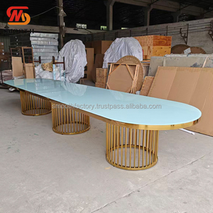 LEDA Custom Birthday Party <b>Table</b> Long Semi-circular Stainless Steel <b>Mirror</b> Dining <b>Table</b> - Product Image 3