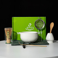 Ensemble de thé matcha de style japonais de première qualité, écologique et durable, avec bol en céramique à motif uni, bec verseur, support pour 100 bonsaïs et fouet.