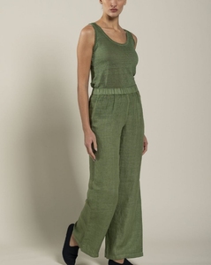 <span class=keywords><strong>Pantaloni</strong></span> a Gamba Larga per Donna in Puro <span class=keywords><strong>Lino</strong></span> Traspirante con Vita Media Elasticizzata, Tessuto Crespo, Stile Fronte Piatto, Produzione OEM Personalizzata - Product Image 1