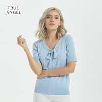 Pulls en tricot pour femmes pour l'été avec manches courtes et nœud papillon