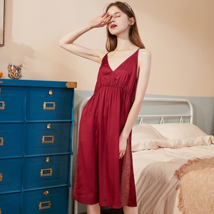安芝板新作2025夏通気性抜群ソフトVネックアイスシルクセクシーキャミソールナイトガウン薄手屋外着用可能ホームウェア女性用 - Product Image 2