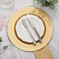 Assiettes de présentation rondes en plastique dorées de 13 pouces pour mariage, anniversaire, Noël, événements, base de table, assiette de service
