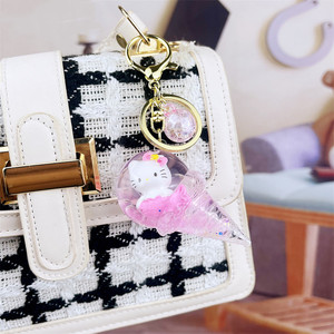Nouveau créatif mignon flottant liquide porte-clés pour sac voiture acrylique porte-clés dessin animé Hello Kitty Couple liquide porte-clés - Product Image 5