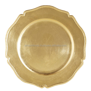 Plato de Presentación Decorativo con Borde Punteado y Acabado Dorado para Vajilla - Product Image 1