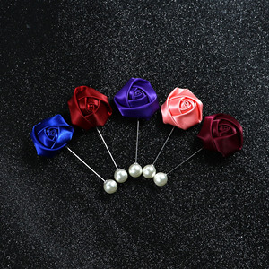 Accesorios de boda Rosa flor ramillete traje escote insertar aguja larga azul Rosa ramillete collar pin broche para hombres - Product Image 1