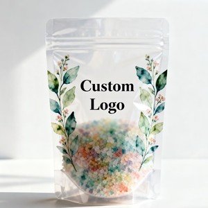 Custom Design Printed Clear Stand Up Pouch With Zipper Top For <b>Bath</b> <b>Salt</b> Skincare Personal Care Resealable Bag - Product Image 2
