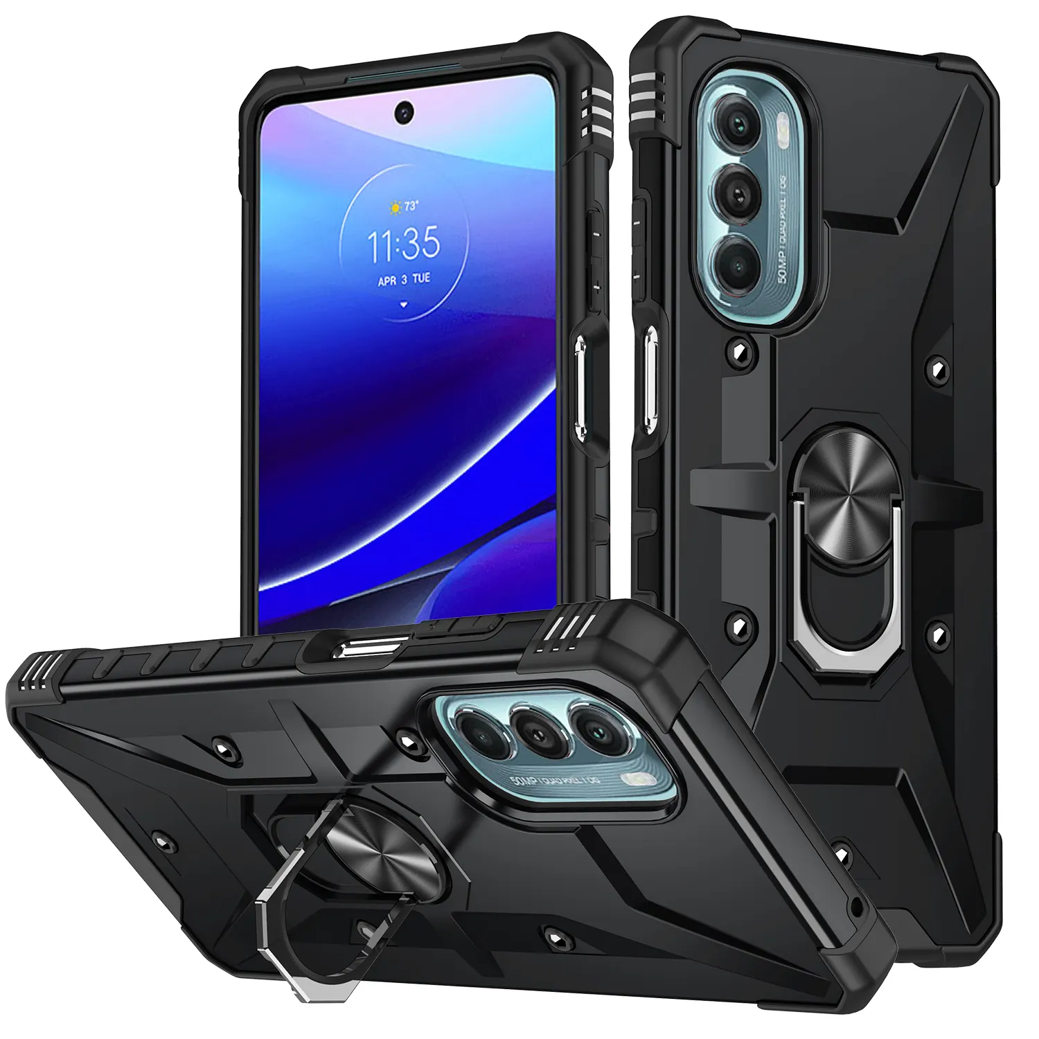 Hybrid 2 en 1 PC + TPU armor antichoc defender case back cover for Motorola G Stylus 5G 2022 ring kickstand magnetic car mount