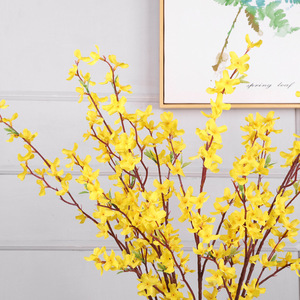 Fleur artificielle de jasmin d'hiver à 5 branches, 94 cm, fleur en soie jaune, haute simulation, décoration intérieure, accessoire de photographie extérieur - Product Image 2
