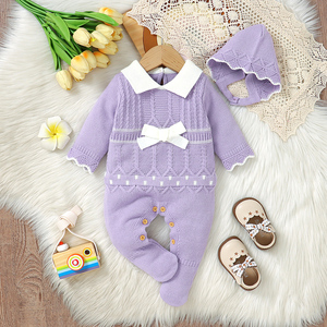 <span class=keywords><strong>Elegante</strong></span> Tutina in Maglia per <span class=keywords><strong>Neonata</strong></span> con Set Cappellino, <span class=keywords><strong>Pagliaccetto</strong></span> a Maniche Lunghe in Acrilico con Piedini - Product Image 6
