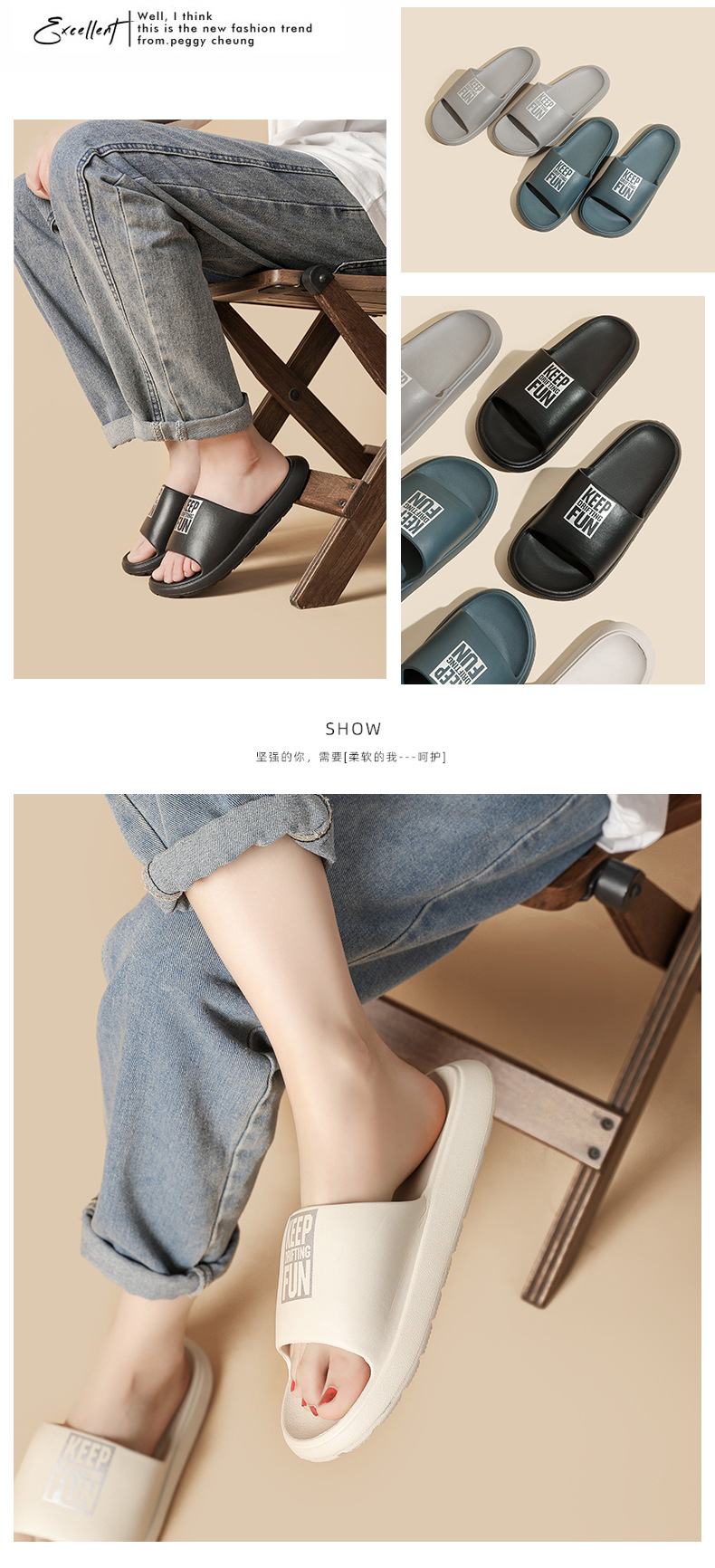Custom Logo EVA Slides Non-slip Men Slippers Indoor Women Bathroom Slippers