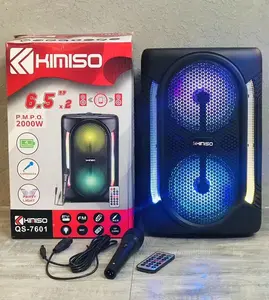 QS-7601 Factory Wholesale Wireless Speaker KIMISO Double 6.5 Inch Horn Speaker Small Plastic Speaker With Remote Control