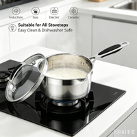 Ensemble de 2 ustensiles de cuisson en acier inoxydable, compatible induction, avec casserole, bec verseur, passoire, couvercle en verre, écologique et compatible lave-vaisselle