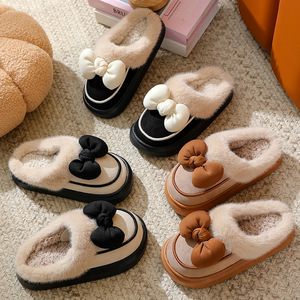 Chaussons d'hiver en coton de haute qualité pour femmes, motif dessin animé, avec nœud, pour la maison, nouvelle collection 2024, mignons et en peluche - Product Image 4