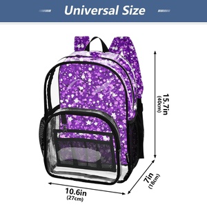 2025 New Arrival Sports Custom Large Sublimated logo Glitter Transparent PVC Clear Leisure Large Size School Bag - Product Image 4