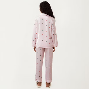 Conjunto de Pijama de Satén con Estampado de Cerezas para <span class=keywords><strong>Mujer</strong></span>, Camisa de Manga Larga con Botones, Pantalones Anchos con Cintura Ajustable, Ropa de Dormir de Lujo - Product Image 2