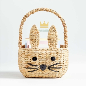 Panier de rangement en jacinthe d'eau tressé fait main à prix abordable, panier lapin avec poignée supérieure pour chambre d'enfant - Product Image 3