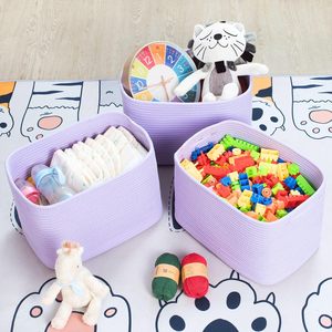 ตะกร้าผ้าเชือกคอตตอนทอสีม่วงสำหรับใส่เสื้อผ้าและของเล่นพร้อมที่จับ - Product Image 3