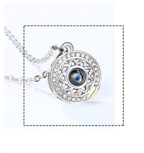 Wholesale Fashion Romantic Necklace Sterling <b>Silver</b> Zircon Couple Necklace Moon Sun 100 Language I love You Projection Necklace - Product Image 5