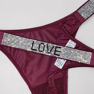 <span class=keywords><strong>Perizoma</strong></span> sexy a vita bassa con strass LOVE - T-back sportivo a taglio alto con fascia larga da donna - Product Image 2