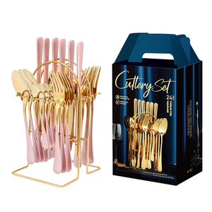Nhà Máy Bán buôn tốt nhất bán thép không gỉ dao muỗng nĩa đặt 24 cái Vàng Flatware sang trọng thiết lập dao kéo với đứng - Product Image 6