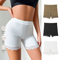 Shorty de sécurité élégant côtelé en dentelle taille haute pour femme, effet ventre plat, anti-roulement, respirant, pour un port confortable toute la journée