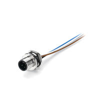 Conector M12 Macho de 4 Pines para Montaje en Panel, con Cable Pigtail, Pines Dorados, Llave de Fijación, Tuerca Hexagonal Metálica y Brida para Dispositivos de Campo con Sensor Industrial OEM