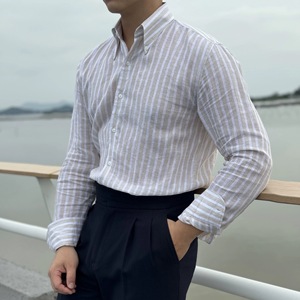 2025 estate nuovo colletto da <span class=keywords><strong>uomo</strong></span> d'affari collo largo bavero a maniche lunghe camicia ortodossa Casual retrò cotone traspirante camicia di lino - Product Image 5