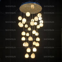Lustre linéaire à 36 têtes, grand lustre moderne pour escalier et hall d'entrée, en acier inoxydable de luxe, pierre naturelle, alabâtre, éclairage