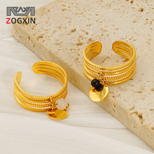 ZOGXIN Gold Tone Multi Layer Cuff <b>Bracelet</b> With Natural Stone Charm <b>Adjustable</b> For Women Fashion Jewelry - Product Image 1