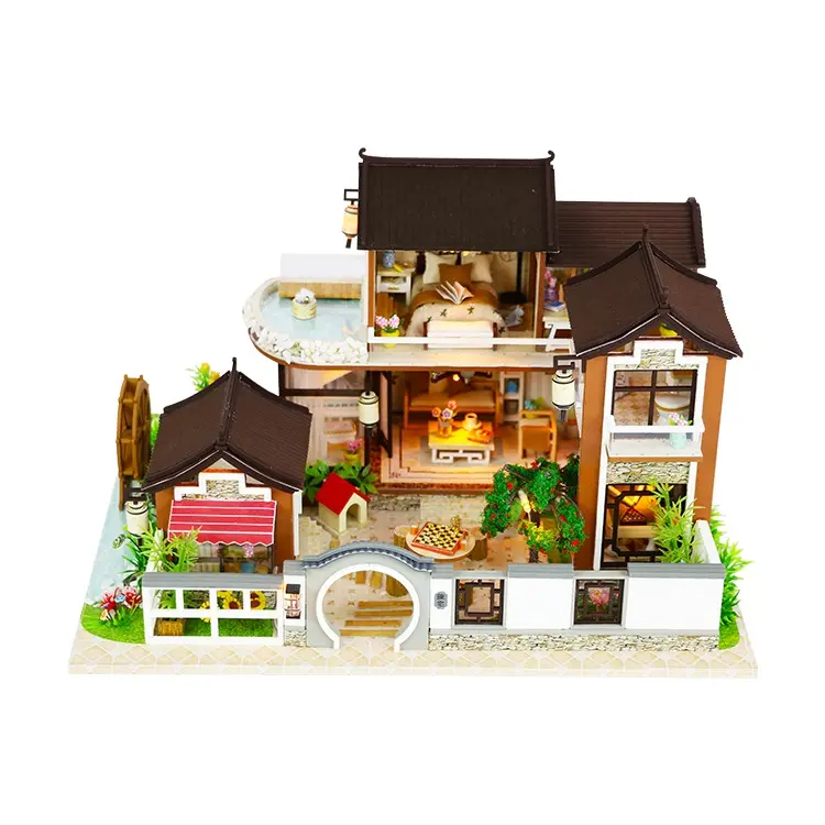 Kit Diy de casa de muñecas en miniatura, muebles para casa de muñecas en miniatura, Patio chino, jardín, a la venta