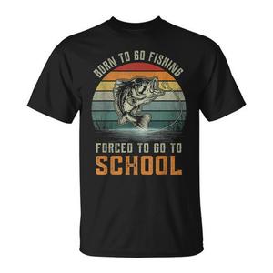 T-shirt vintage « Born to Go Fishing Forced to Go to School Fisherman » - T-shirt promotionnel avec motif de style vintage - Product Image 1