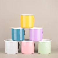 Tasse à café ou thé en émail personnalisée avec logo, 12 oz ou 15 oz, pour le camping, avec poignée, couvercle écologique et motif dessin animé – Vente en gros