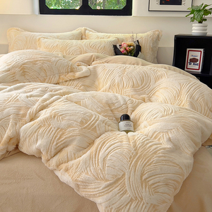 Thỏ lông sang trọng bọt sữa Bộ bốn mảnh khăn trải giường, vỏ gối, Bộ vỏ chăn - Product Image 2