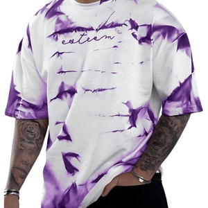 เสื้อยืดผู้ชายลายกราฟิกแบบ Tie Dye สำหรับฤดูร้อน ผ้าฝ้าย 100% คอกลม ทรงโอเวอร์ไซส์ แขนสั้น พิมพ์ลายตัวอักษร สไตล์ลำลอง - Product Image 2