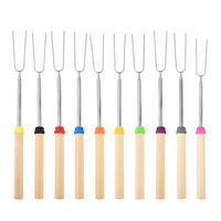 Lot de 8 brochettes extensibles pour guimauves et brochettes rétractables en acier inoxydable avec manche en bois pour le camping et le barbecue