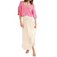 Vente en gros, col en V tendance personnalisé, manches courtes, pull ample en maille de couleur unie, top court, pull en tricot acrylique, pull pour femme