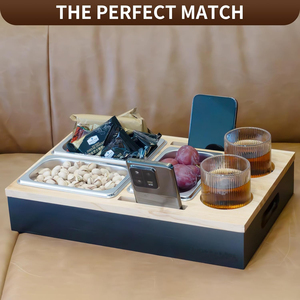 Organisateur de canapé en bois, barre de rangement pour canapé, boîte de rangement pour collations, plateau avec 2 porte-gobelets et support pour télécommande - Product Image 2