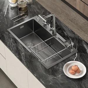 Thickened 304 Stainless Steel Nano Single Bowl Undermount Kitchen Sink Left <b>Drain</b> Vegetable Washing Basin - Product Image 1