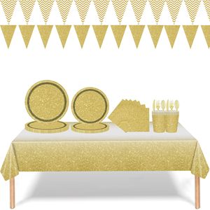 Gold Party Supplies Set <b>Paper</b> Plate Napkin Cup Cutlery Disposable For Birthday Party Classic Style Yiwu City - Product Image 5