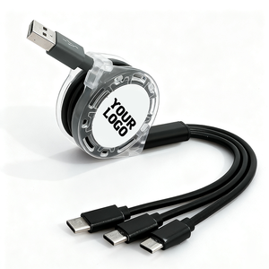 YS316促销定制标志<span class=keywords><strong>3</strong></span>合1可伸缩USB电缆<span class=keywords><strong>3</strong></span>合1充电器电缆可伸缩充电电缆<span class=keywords><strong>3</strong></span>合1，带C选项 - Product Image 1