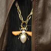 Collier à chaîne double boucle en alliage de zinc de haute qualité, design animal, imitation perle, pendentif en zircon et diamant, bijoux unisexe